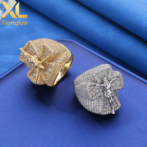 Nuevas llegadas: Anillo unisex de hip hop con cruz de Jesús, microincrustaciones de circonitas, engaste de garra, chapado en oro de 18K, material de cobre, para boda y compromiso. - Product Image 5
