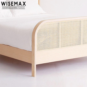WISEMAX Simple Classical Design Hotel Bedroom Furniture Nature <strong>Rattan</strong> Head Double <strong>Bed</strong> Design Solid Wooden <strong>Bed</strong> <strong>Frame</strong> - Product Image 5