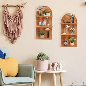 <span class=keywords><strong>3</strong></span>-टियर लकड़ी की दीवार अलमारियों सेट, रहने वाले कमरे के लिए प्राकृतिक भूरे रंग के फ्लोटिंग अलमारियों - Product Image 2