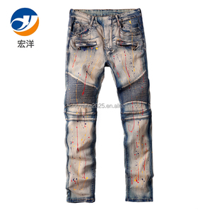 Hongyang Tùy Chỉnh Thương Hiệu Giữa Eo Cổ Điển Rửa Bùng Quần Casual Biker Phong Cách Jeans Có Thể Giặt Tính Năng Cho Mùa Thu/Mùa Đông - Product Image 1