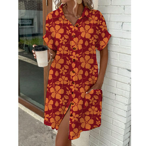 Aloha özel Hawaiian çiçek baskılı % 100% pamuk gazlı bez kadın rahat boy damla kollu düğme up gömlek elbise tatil için - Product Image 2