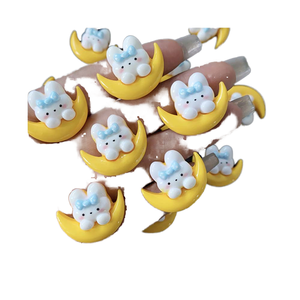 Cute Cartoon Animal Theme Rabbit Moon Handmade Resin Cabochon DIY Crafts Accessories Hair Phone Case Keychain Holiday Gift for