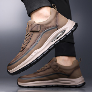 Chaussures en cuir décontractées et sportives pour hommes, à semelle épaisse, style chunky, pour les loisirs, noir kaki - Product Image 4