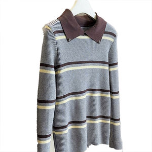 Suéter de Punto de Manga Larga con Cuello Redondo y Bloques de Color a Rayas para Mujer, Otoño Invierno, Nuevo, Ajustado, Versátil, Capa Base de Moda - Product Image 6