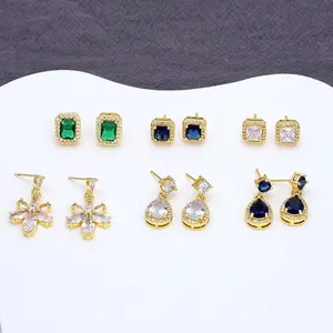 JXX supply square/water drop earrings wholesale jewelry zircon stud earrings flower stud earing for women