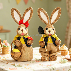 New Handmade Gift Product Artificial Animal Easter Decoration Handmade Straw Bunny <b>Toys</b> <b>for</b> Home Shop Decoration Easter Day - Product Image 6