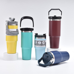 Custom Logo Double Wall Vacuum Insulated Flip Top Tumbler 20oz 30oz Outdoor Mugs Stainless Steel Hot Water Bottle With Straw Lid - Product Image 4