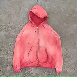 Сшитая на заказ одежда потрепанная Солнцезащитная толстовка с капюшоном 100% хлопок Тяжелая кислотная стирка винтажная уличная Толстовка - Product Image 1