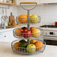 Corbeille à fruits moderne grande à 3 niveaux en métal écologique, multifonctionnelle, au design unique, en fer filé thermolaqué, pour rangement domestique et de table