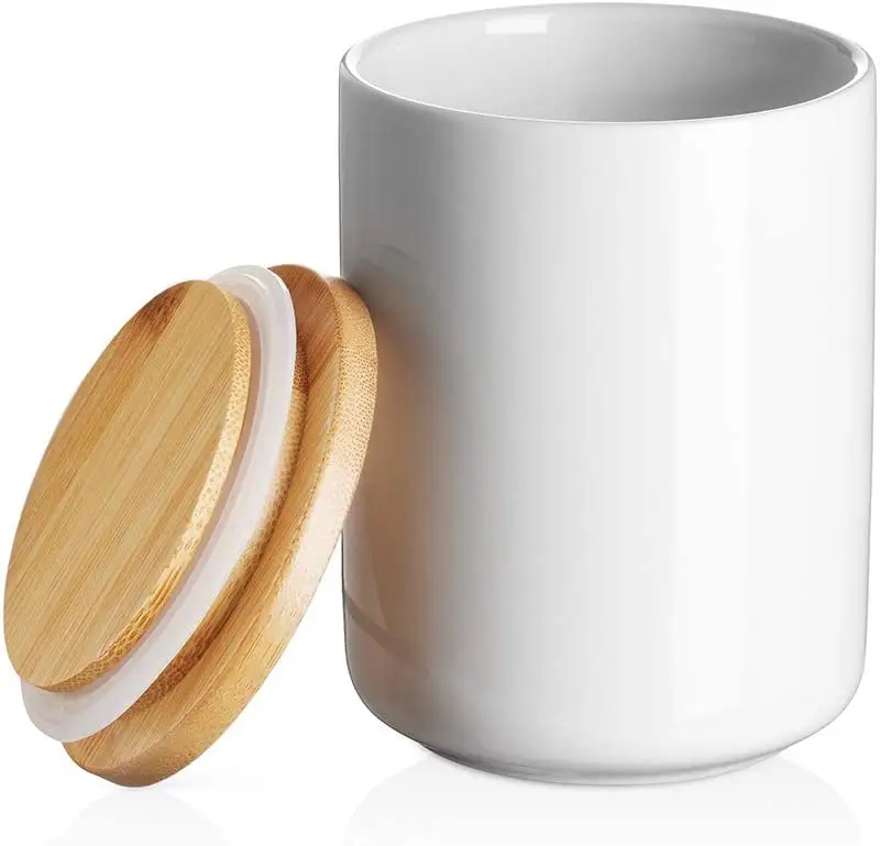 Contenitori da cucina in ceramica bianca con barattolo ermetico per biscotti in ceramica con coperchio in legno contenitore per caffè in ceramica portatile