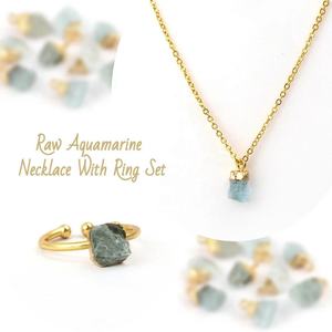 Collier de la Paix en Laiton et Aigue-marine Naturelle avec Ensemble Bague, Pierre de Naissance, Pierre Gemme de Guérison, Bijoux Unisexe pour Fiançailles, Fêtes et Mariages - Product Image 1