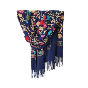 Национальный стиль кашемировый теплый шарф с кисточками шерстяной шарф модный женский мусульманский шарф с вышивкой
