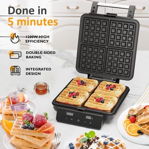 1000W Fluffy Restaurant Style Easily Clean Stainless Steel Non Stick 4 Slice Big Waffle Belgian Waffle <b>Maker</b> - Product Image 3