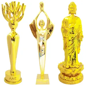 Metal Trophy Factory Customized Metal Champions League Trophies Human Figures Flowers Perpetual Gold Plated Trophy
