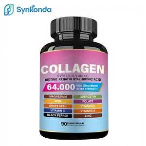 Complément de beauté pour adultes au collagène 14-en-1, 90 capsules, biotine, acide hyaluronique, 64000 MCG, vitamine E, MSM, bienfaits pour l'éclat de la peau - Product Image 1