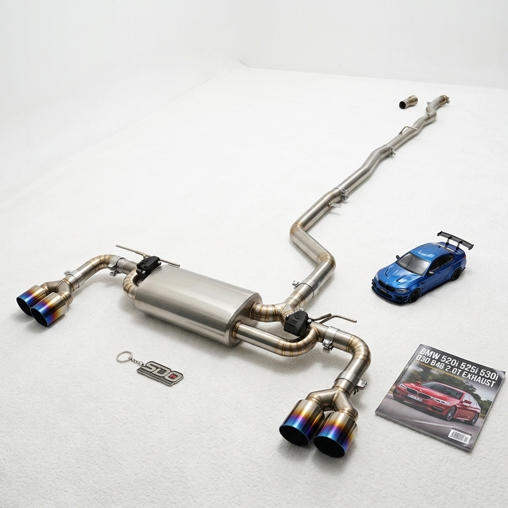 VantaFlow Racing Titanium Catback for BMW 520i 525i 530i G30 B48 2.0T 2017-2023 Performance Exhaust Pipes with Plated Blue Quad Tips