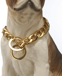 14mm Luxury Durable Monochrome Pet <b>Dog</b> Collar Stainless Steel Cuban Chain Lock Buckle Gold Silver <b>Dog</b> <b>Leash</b> - Product Image 4