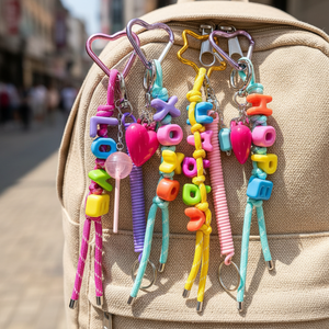 Porte-clés en corde tressée créative et colorée avec lettres, design cœur de dessin animé, accessoires de la Saint-Valentin, pendentif de sac, décoration - Product Image 3