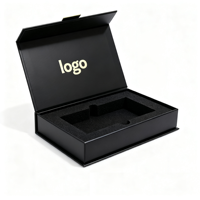 Boîte cadeau rigide magnétique personnalisée avec insert en mousse, emballage en carton noir de luxe à couvercle rabattable pour bijoux et montres