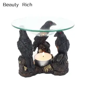 Tre Dark Gothic Raven Skull Cera Tart Warmer Bruciatore A Gasolio Tealight Candle Holder Yankee Compatibile