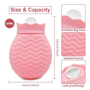 Sac à eau chaude en silicone rose <span class=keywords><strong>de</strong></span> 320ml Mini <span class=keywords><strong>bouillotte</strong></span> en silicone avec couvercle pour soulager la douleur, la taille, le <span class=keywords><strong>dos</strong></span>, le cou et les épaules - Product Image 3