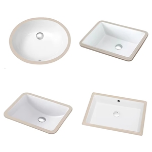 Fregadero de porcelana blanco rectangular para empotrar bajo encimera, lavabo de cerámica para baño, venta al por mayor - Product Image 1