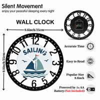 Horloge murale en fer forgé, design voilier, cadran en bois imprimé UV, décoration nautique pour maison de bord de mer ou de lac, cadeau