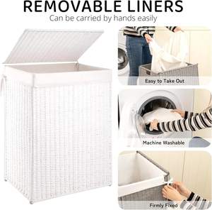 Cesta de cuerda de <span class=keywords><strong>papel</strong></span> plegable tejida a mano con bolsa de forro desmontable Cesta de almacenamiento con asa <span class=keywords><strong>para</strong></span> dormitorio o lavadero - Product Image 5