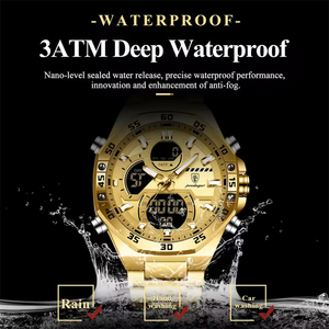 POEDAGAR E <span class=keywords><strong>101</strong></span> Original hommes horloge LED lumineuse étanche semaine Date homme montre-bracelet électronique en acier inoxydable Quartz montre homme - Product Image 6