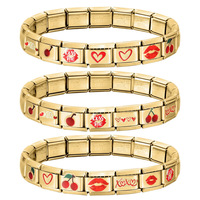 RVS DIY Modulaire Charm Sticker-stijl Gouden Valentijnsdag Rode Lip Kersen Hart Patchwork Sieraden Accessoires