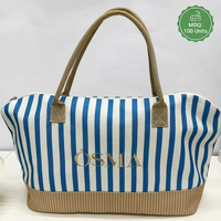 Sac de voyage fourre-tout en toile rayé bleu et blanc, personnalisable avec logo brodé, grande capacité, sac de sport avec fermeture éclair