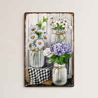 Papan Logam Vintage Motif Bunga Matahari untuk Taman, Dekorasi Dinding Gaya Rustic, Grafik Bunga untuk Gudang, Hiasan Dinding Logam