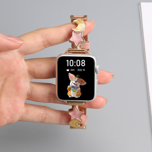 Correa de Reloj de Cuero de Lujo con Dijes de <span class=keywords><strong>Estrella</strong></span> y Luna, Diseño Elegante y Delgado, Compatible con <span class=keywords><strong>Apple</strong></span> <span class=keywords><strong>Watch</strong></span> S11 S10 S8 para Mujer - Product Image 6