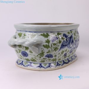 RXCG06-D Vente en gros <span class=keywords><strong>de</strong></span> pots <span class=keywords><strong>de</strong></span> fleurs ovales en porcelaine peints à la main avec motif <span class=keywords><strong>de</strong></span> fleurs <span class=keywords><strong>de</strong></span> phénix vertes et bleues pour la maison - Product Image 3