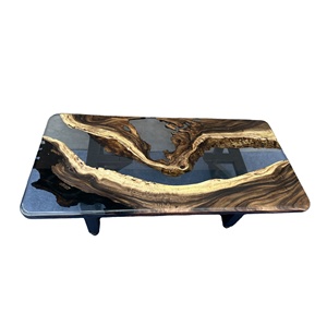 Transparent Glass Effect Custom Size Luxury Furniture Factory Natural Live Edge Solid Wood <b>Epoxy</b> Resin Table LOW MOQ - Product Image 1