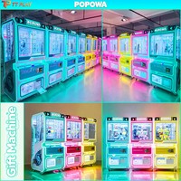 Machine à grue POPOWA rose et bleue, boîte mystère surprise, jeu de griffes à prix jaune et vert, en métal, à monnayeur, accepte les billets, version anglaise