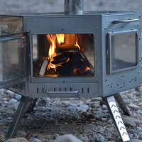 Réchaud portable hexagonal en bois et charbon de bois pour camping extérieur, en acier inoxydable, avec fenêtre et accessoires