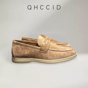 QHCCID Mocassins en daim pour hommes, chaussures décontractées respirantes à talon bas, couleur abricot - Product Image 4