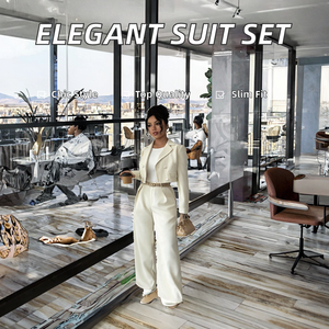 Ensemble de tailleur 2 pièces pour femmes de bureau, de haute qualité, avec logo imprimé, élégant, amincissant, écologique, respirant, pour l'été - Product Image 2