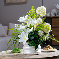 Bouquet de roses éternelles de luxe moderne avec vase - Décoration artistique en plastique faite à la main pour mariage, Saint-Valentin, usage domestique