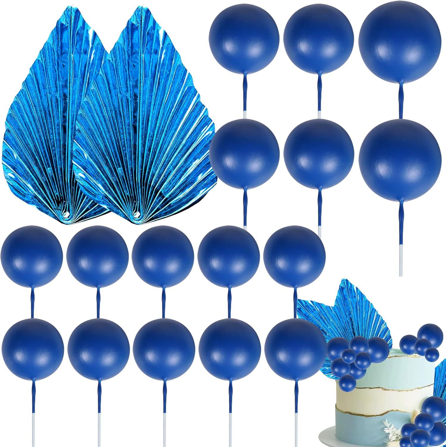 Ensemble d'éventails en papier boule en mousse bleu foncé de 20 pages