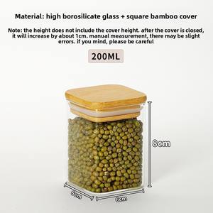 Bocal de rangement pour la cuisine moderne avec couvercle carré en bambou, verre scellé, affichage créatif culturel pour le stockage des aliments, ornements de maison - Product Image 6