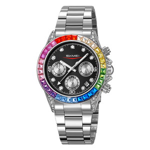 SKMEI 2352 haute qualité Quartz <span class=keywords><strong>Chrono</strong></span> diamant montre-bracelet mode montre de luxe bracelet en acier inoxydable - Product Image 6