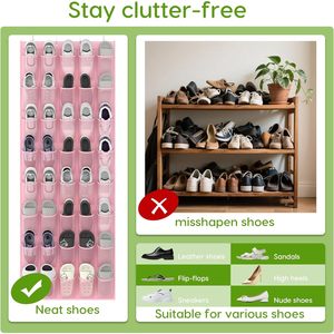 Over The Door <b>Shoe</b> Organizer 40 Pockets Mesh Hanging Rack For <b>Shoes</b> <b>Storage</b> Behind Door Wall Mount Pink - Product Image 6