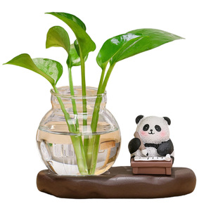 Cute Panda Hydroponic Ornament With <b>Glass</b> Vase For <b>Desk</b> Office Decor Resin Modern Design Single Piece Package - Product Image 5