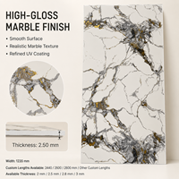 Panneau mural en PVC brillant MORLENX, pierre naturelle blanche, grise et dorée, effet marbre UV, pour la décoration de hôtels et villas de luxe