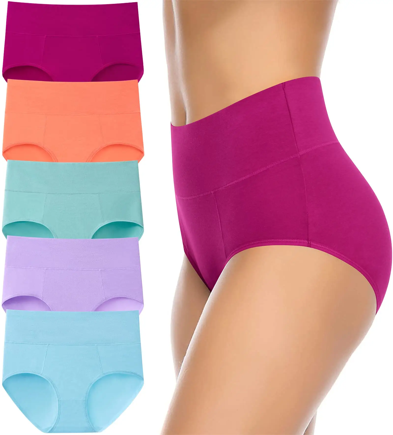 Solid Color Elastic Women Cotton Panties High Waist Panties Underwear Wholesale Plus Size Custom Women Underwear
