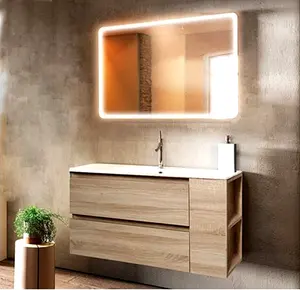 욕실 캐비닛 현대 부동 욕실 화장대 나무 멜라민 유리 조리대 현대 작은 화장대 드레서