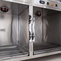 Peralatan Kedokteran Hewan Kandang ICU Anjing 6 Pintu Bahan Stainless Steel 304 Dengan Lampu Hangat, Pintu Oksigen & Roda Untuk Klinik Hewan