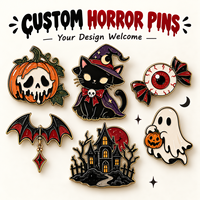 Badge personnalisé d'horreur en alliage de zinc, phosphorescent noir nickel, motif vampire, cercueil, fantôme, pour veste d'Halloween, fabricant de marchandises